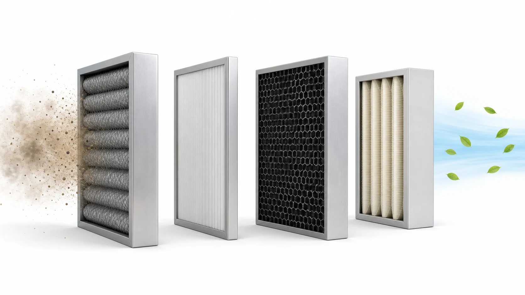 Two prefilters, an activated carbon filter and a HEPA filter cleaning polluted air